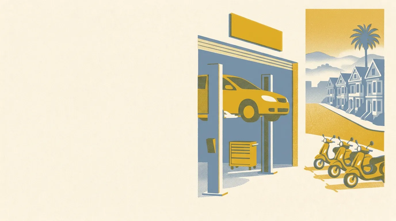 Illustration of auto repair shops in San Francisco