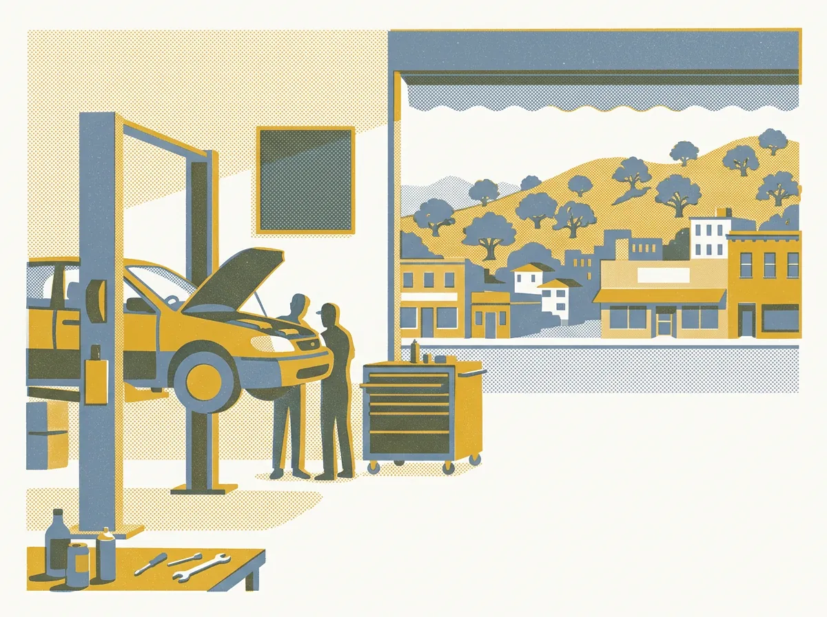 Illustration of auto repair shops in Oakland
