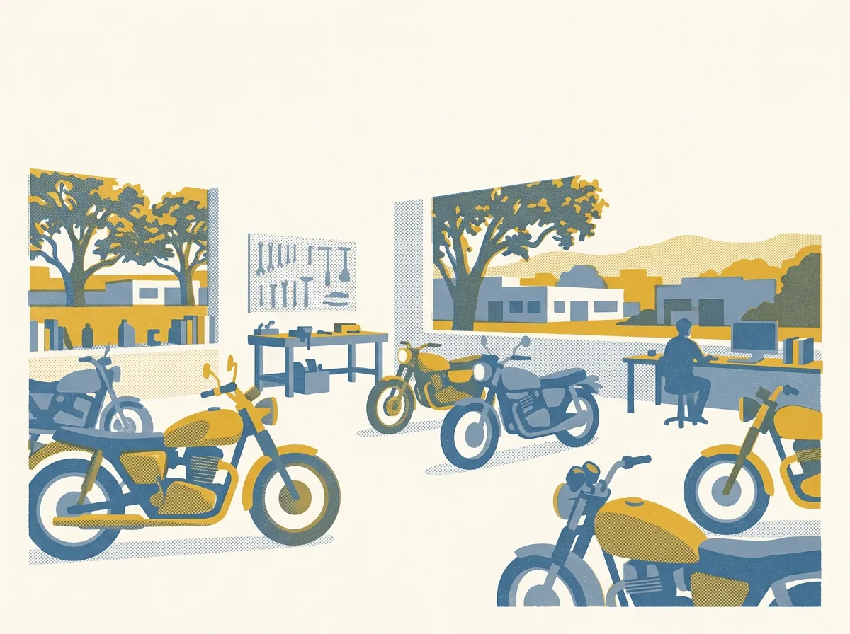 Illustration of motorcycle shops in Oakland