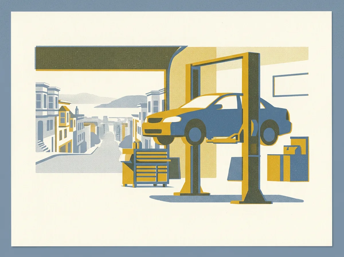 Illustration of auto repair shops in San Francisco